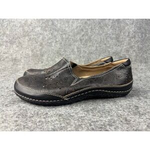 Spring Step L'Artiste Loafers Womens 38 Black Leather Floral Laser Cut Slip On